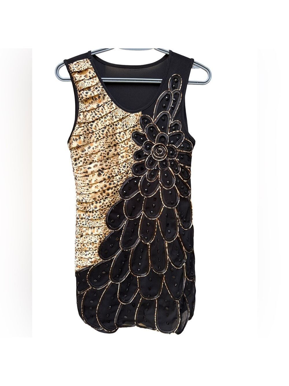 Stylish Black Sequin Floral and Animal Print Dress Small
